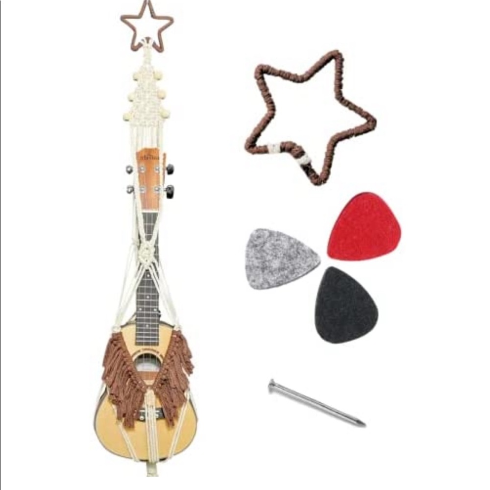 Macrame Ukulele Wall Hanger - white and brown